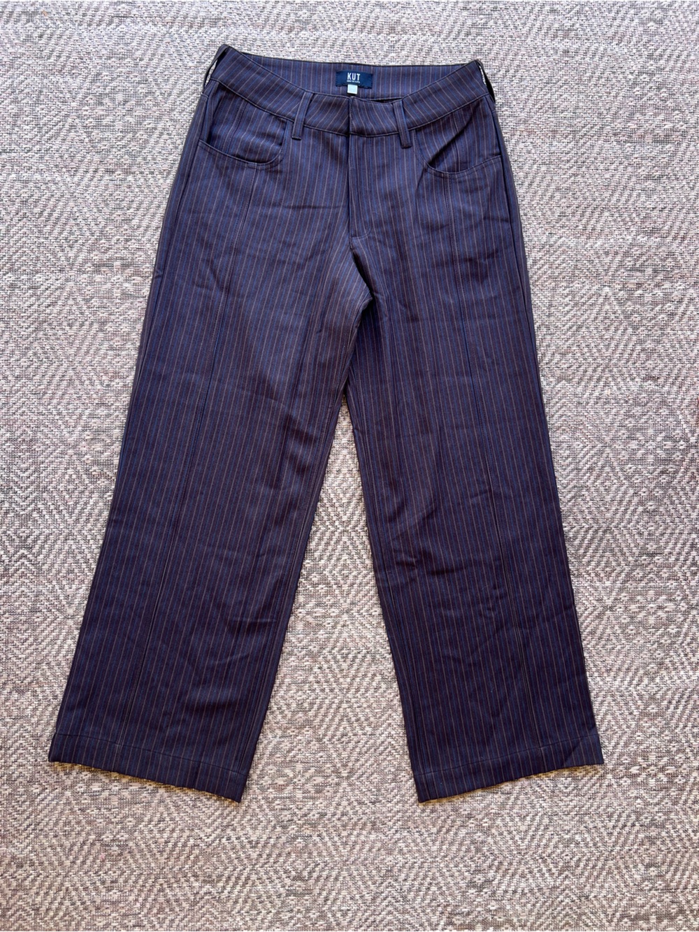Kut from the Kloth Charlotte Brown Blue Pinstripe Wide Leg Trousers Women's Size
